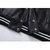 AMIRI Black Leather Bomber Jacket With Iconic Logo And Varsity Stripe Details #A54436 AMIRI Black Leather Bomber Jacket With Iconic Logo And Varsity Stripe Details #A54436