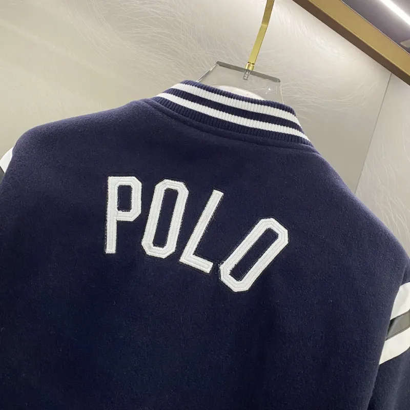 Ralph Lauren Pony Embroidery American Retro Wool Patchwork Leather Baseball Jacket with Large Logo Jackets for Men #A58790