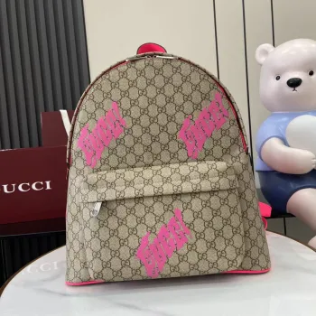 Gucci GG Supreme Backpack With Bold Pink Logo Detailing size:36×41×18cm #A53379