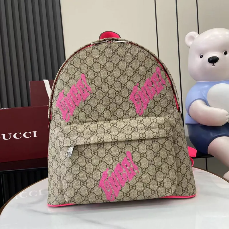 Gucci GG Supreme Backpack With Bold Pink Logo Detailing size:36×41×18cm #A53379 Gucci GG Supreme Backpack With Bold Pink Logo Detailing size:36×41×18cm #A53379