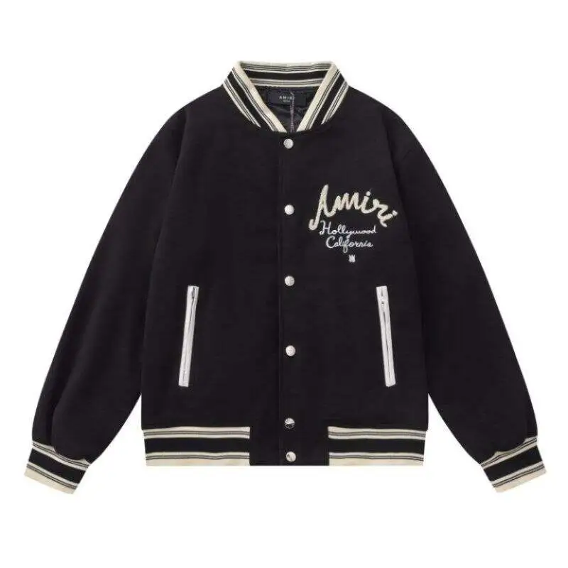 Amiri Navy Blue Varsity Jacket With Embroidered Logo And Striped Details #A54437