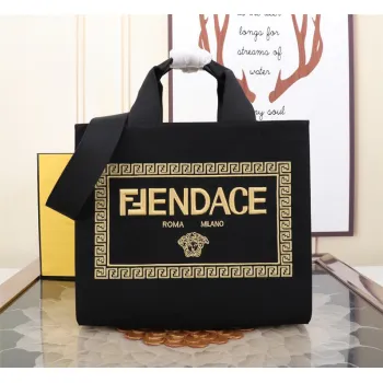 Replica Fendi Tote Textured Canvas Gold Logo Greek Key Bag Epitomizing Timeless Luxury size:35×17×31cm #A54202