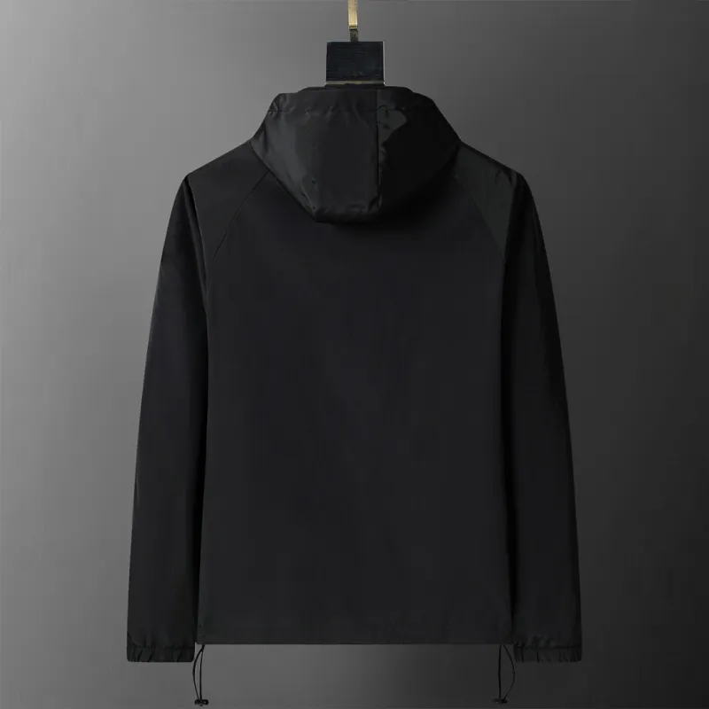 Burberry Mens Black Hooded Windbreaker Jacket with Brand Emblem #A54306