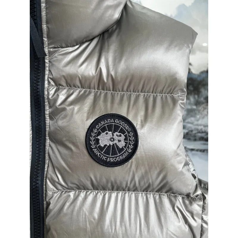 Ca*Goose Black logo Cypress Puffer Series Fitted Solid Color Glossy High Neck Sleeveless Windproof Down Jacket #A57853 Ca*Goose Black logo Cypress Puffer Series Fitted Solid Color Glossy High Neck Sleeveless Windproof Down Jacket #A57853