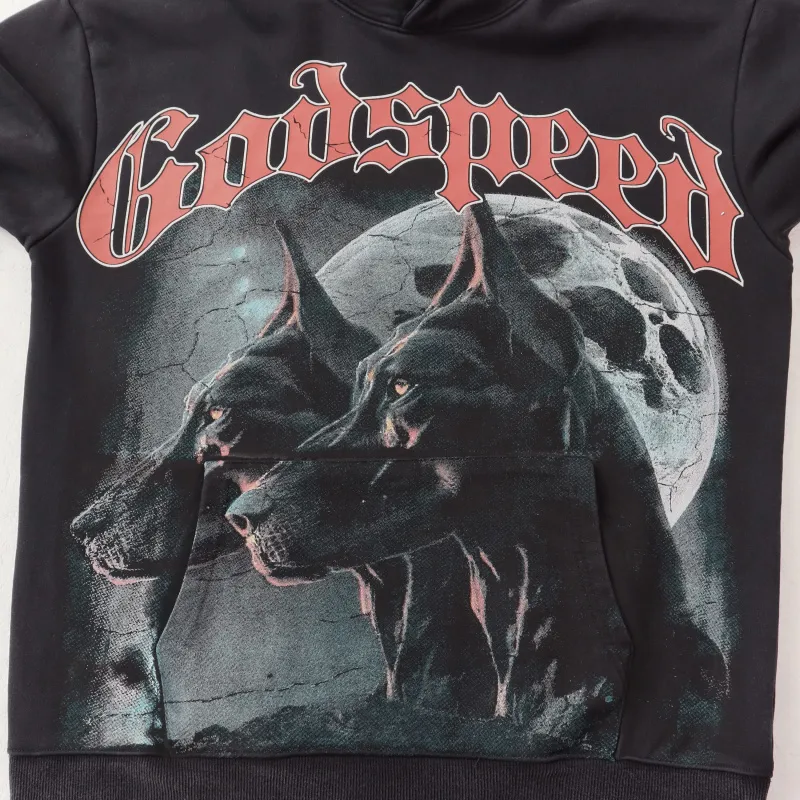 Godspeed Brand Black/Red Hoodie With Striking Doberman Graphic And Vintage Design #A54412