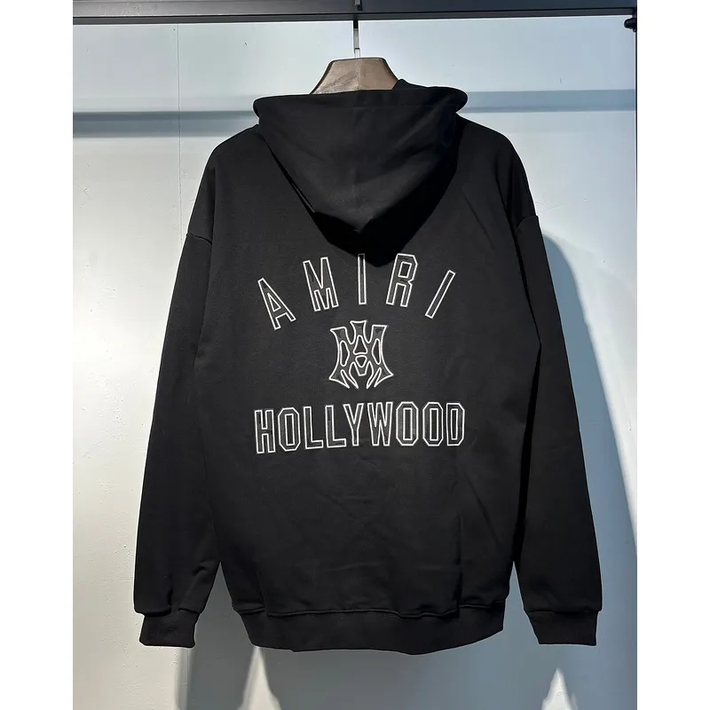 AMIRI Black Hoodie With Bold White Hollywood Logo And Ornate Emblem #A54289