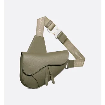 D-ior Saddle Belt Bag in Olive Green Leather With Signature Strap Design  size:27×20×5cm #A54111