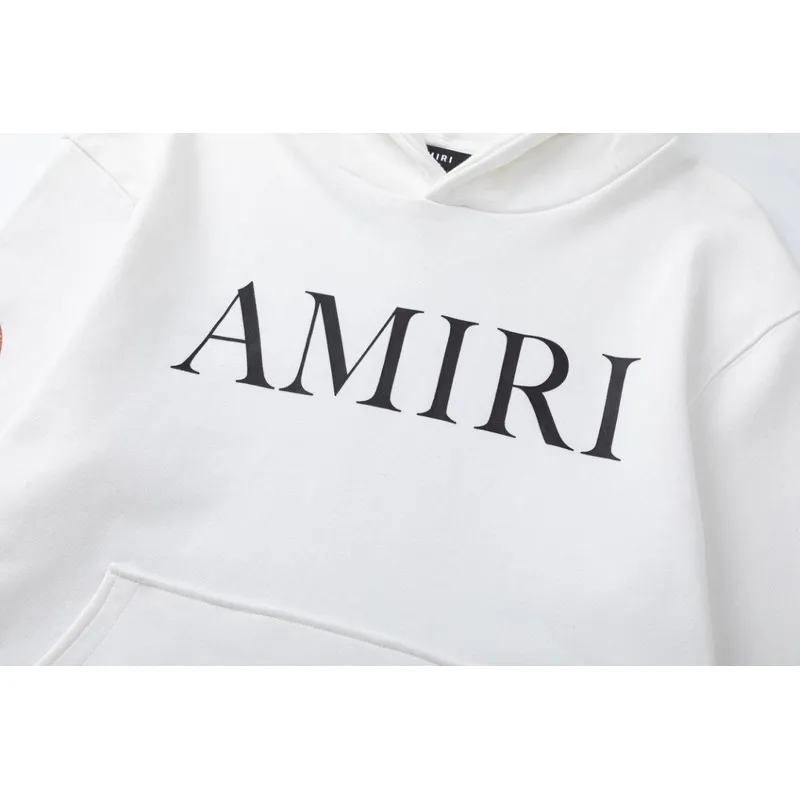 AMIRI Black/White Hoodie With Bold Logo And Orange Graphic Sleeves For Streetwear Style #A54282