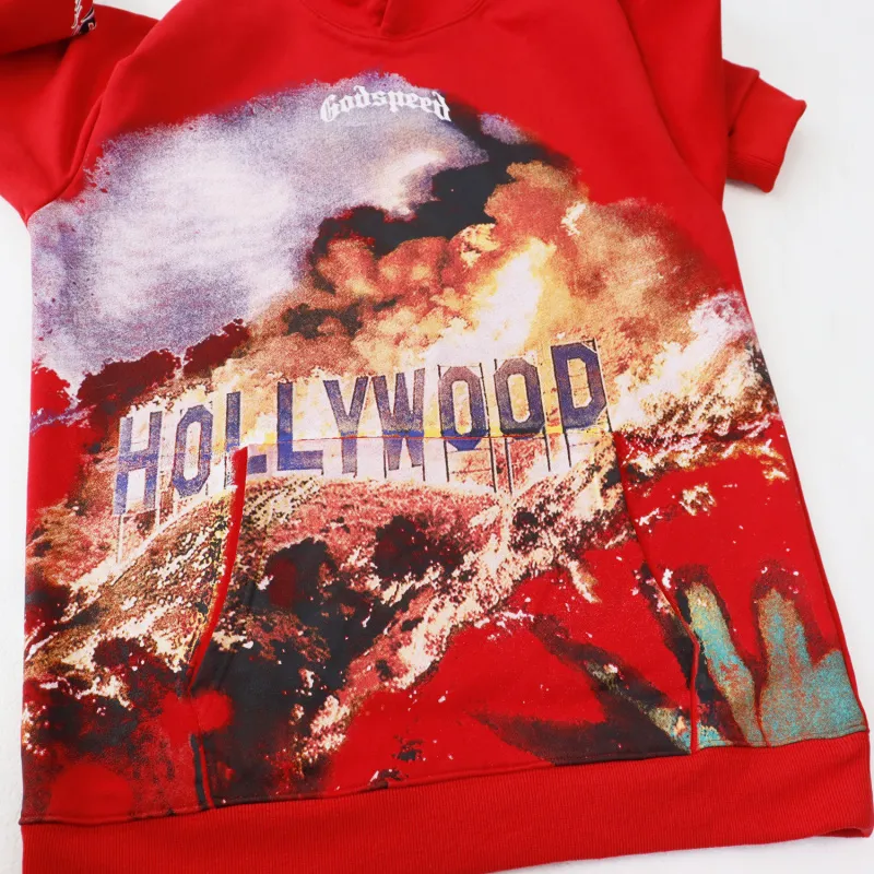 Godspeed Red/Black Hoodie With Hollywood Graphic And Intricate Back Design #A54413
