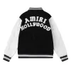 AMIRI Black And White Varsity Jacket With Hollywood Embroidered Logo For Trendy Streetwear #A54285