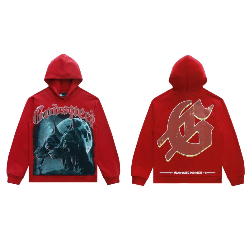 Godspeed Brand Black/Red Hoodie With Striking Doberman Graphic And Vintage Design #A54412