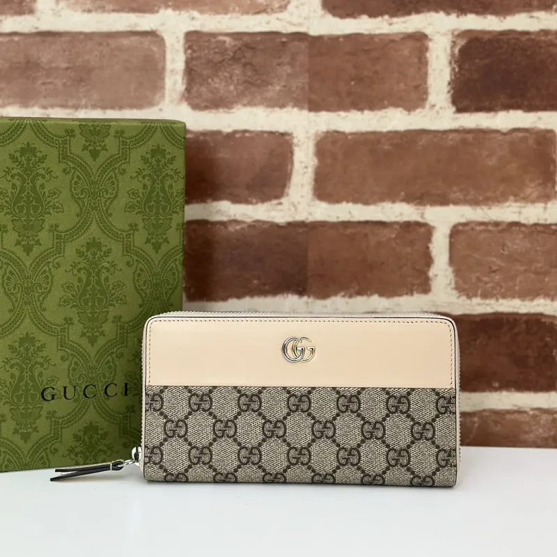 Gucci GG Supreme Leather Trim Zip Around Wallet 19.5×11×3cm #A65012