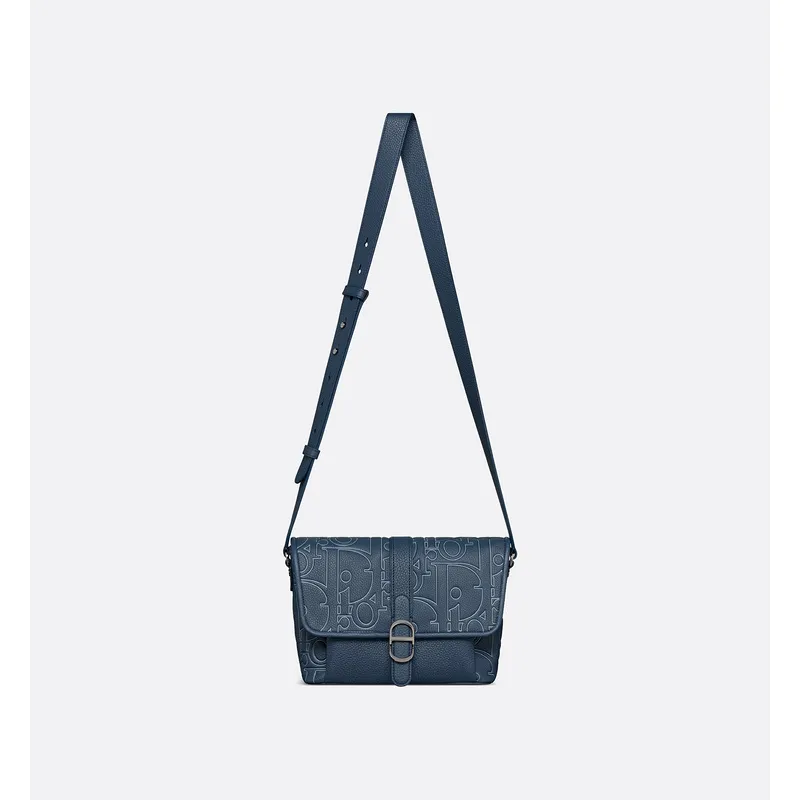D-ior - Inspired Embossed Leather Crossbody Bag in Navy Blue size:28×18×9.5cm #A53899