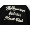 AMIRI Black Varsity Jacket With Intricate Embroidered Logos And Musical Note Accents #A54284