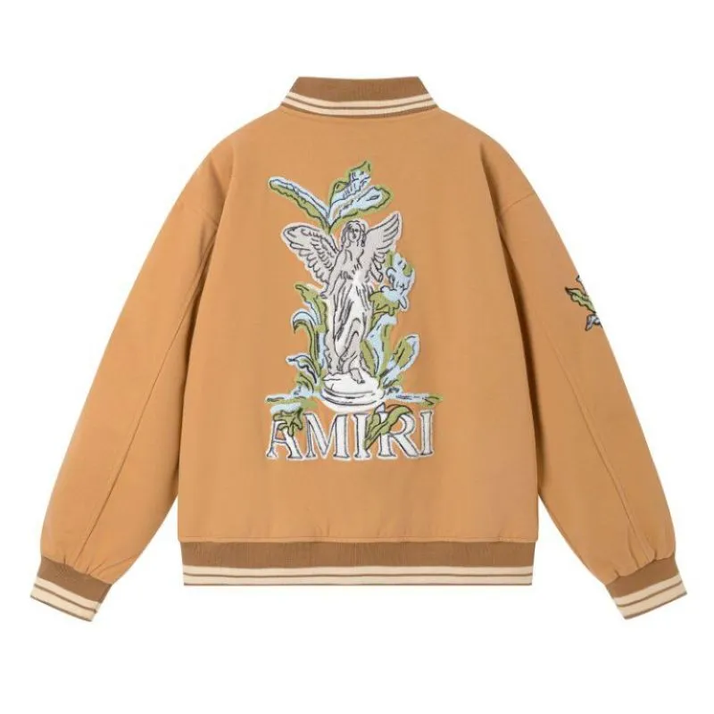 Black AMIRI Bomber Jacket With Angel And Garden Embroidery For Fashion Fans #A54406