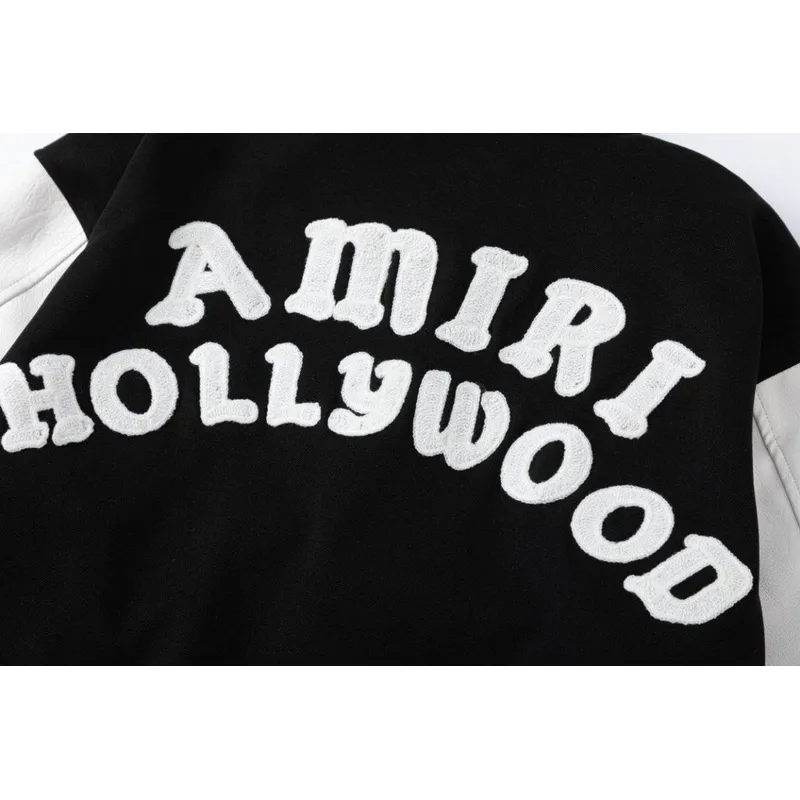 AMIRI Black And White Varsity Jacket With Hollywood Embroidered Logo For Trendy Streetwear #A54285