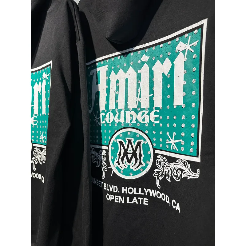 AMIRI Black Hoodie With Retro Lounge Graphic And Hollywood CA Details #A54288