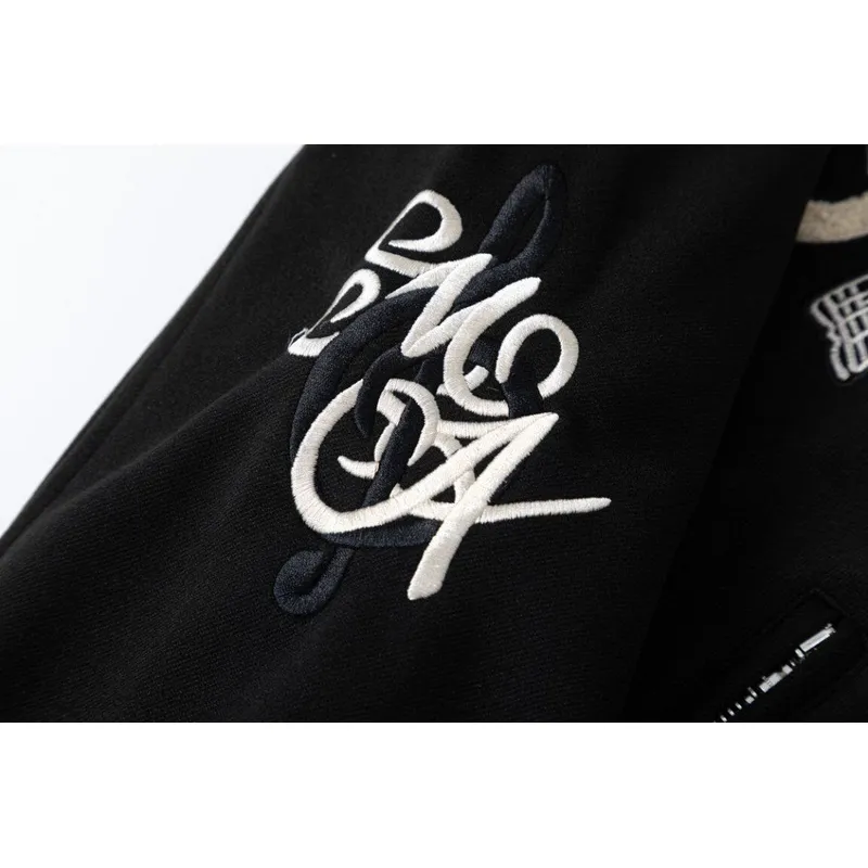AMIRI Black Varsity Jacket With Intricate Embroidered Logos And Musical Note Accents #A54284