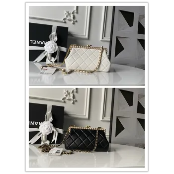 Chanel AS5912 Lambskin Pearl Trim Evening Bag 10×20×7cm #A64997