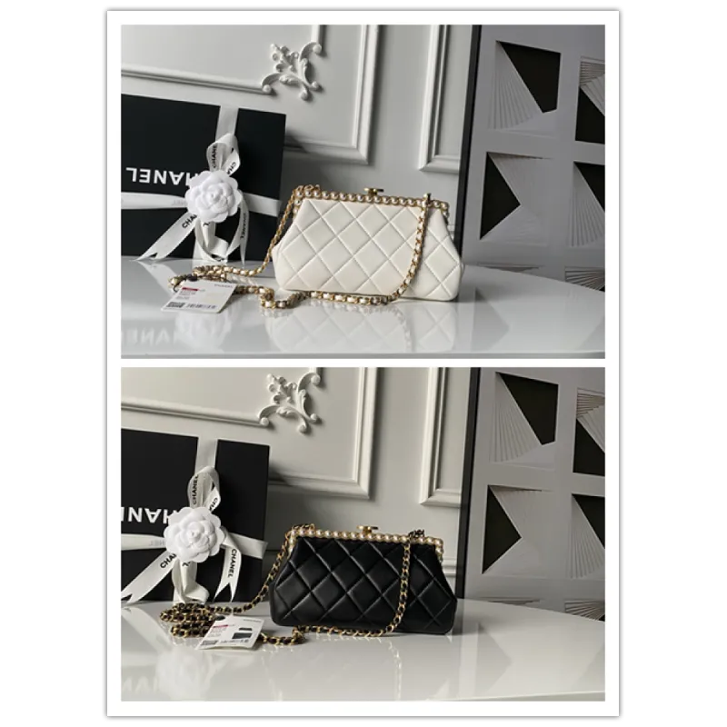 Chanel AS5912 Lambskin Pearl Trim Evening Bag 10×20×7cm #A64997 Chanel AS5912 Lambskin Pearl Trim Evening Bag 10×20×7cm #A64997