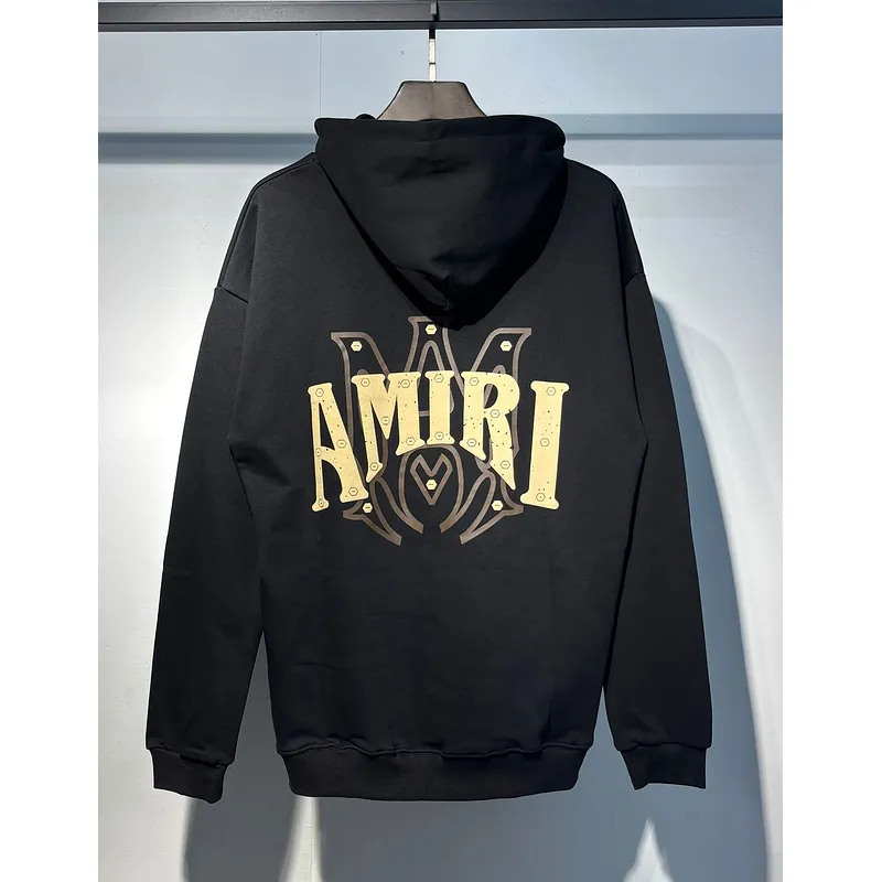 AMIRI Black Hoodie With Large Back Gold Logo And Ornate Design Elements #A54286