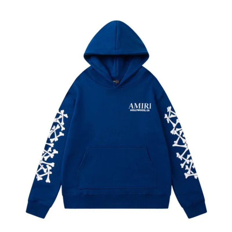 AMIRI Hoodie With Bone Graphic Sleeves And Hollywood CA Logo For Bold Street Style Red/Blue/Grey/Black #A54283