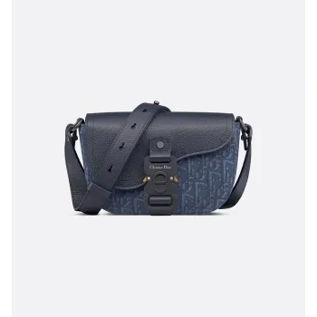 D-ior Blue Denim Oblique Pattern Crossbody Bag With Leather Accents size:19×13×4cm #A54113