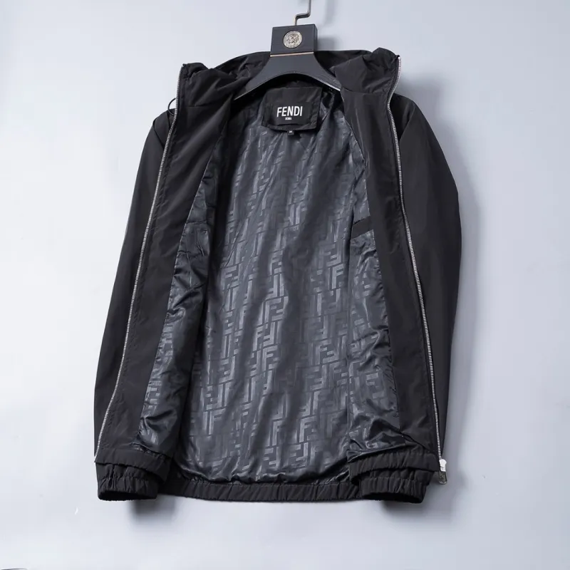 Fendi Mens Hooded Windbreaker Jacket with Embroidered Logo #A54234