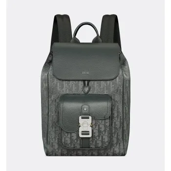 D-ior Hit the Road Backpack with Flap – Anthracite Gray Oblique Jacquard & Grained Calfskin  #A59161
