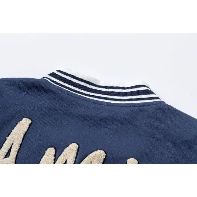 Amiri Navy Blue Varsity Jacket With Embroidered Logo And Striped Details #A54437