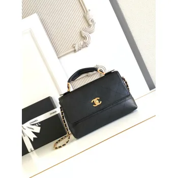Chanel Black Quilted Leather Handbag With Gold Chain Strap And Iconic CC Logo size:18×29×8cm #A54386