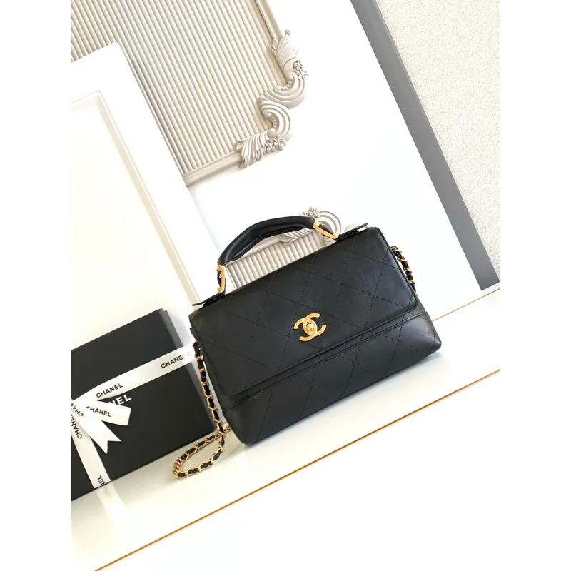 Chanel Black Quilted Leather Handbag With Gold Chain Strap And Iconic CC Logo size:18×29×8cm #A54386