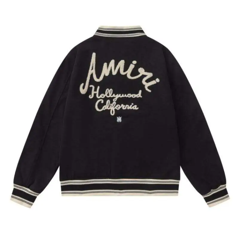 Amiri Navy Blue Varsity Jacket With Embroidered Logo And Striped Details #A54437