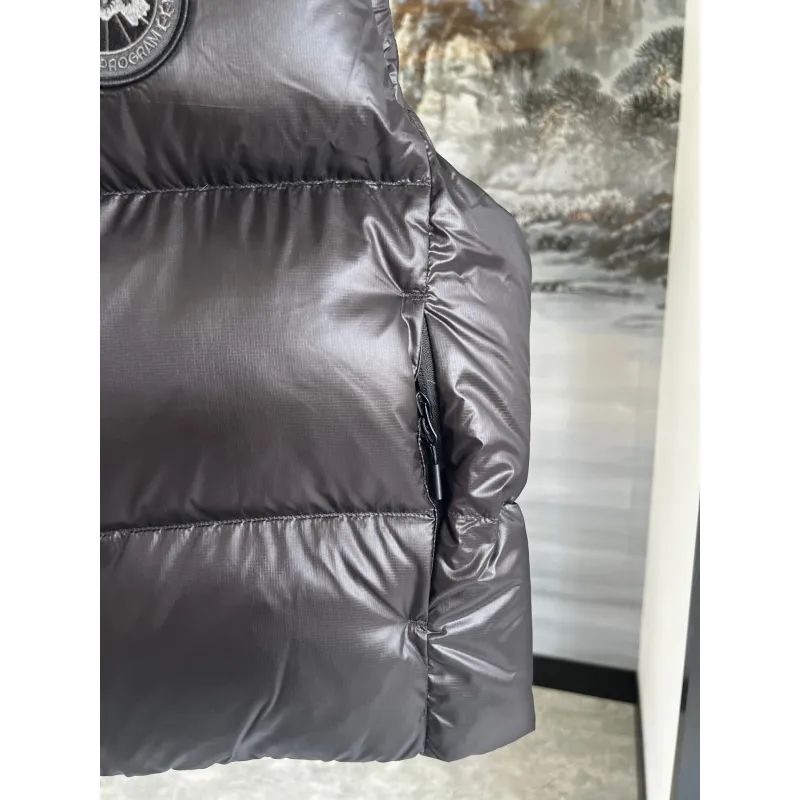 Ca*Goose Black logo Cypress Puffer Series Fitted Solid Color Glossy High Neck Sleeveless Windproof Down Jacket #A57854 Ca*Goose Black logo Cypress Puffer Series Fitted Solid Color Glossy High Neck Sleeveless Windproof Down Jacket #A57854