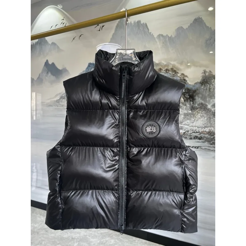 Ca*Goose Black logo Cypress Puffer Series Fitted Solid Color Glossy High Neck Sleeveless Windproof Down Jacket #A57854 Ca*Goose Black logo Cypress Puffer Series Fitted Solid Color Glossy High Neck Sleeveless Windproof Down Jacket #A57854