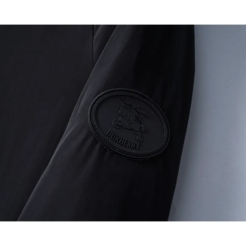 Burberry Mens Black Hooded Windbreaker Jacket with Brand Emblem #A54306