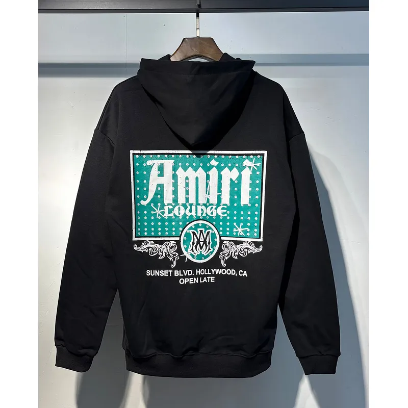 AMIRI Black Hoodie With Retro Lounge Graphic And Hollywood CA Details #A54288