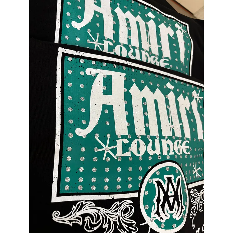 AMIRI Black Hoodie With Retro Lounge Graphic And Hollywood CA Details #A54288