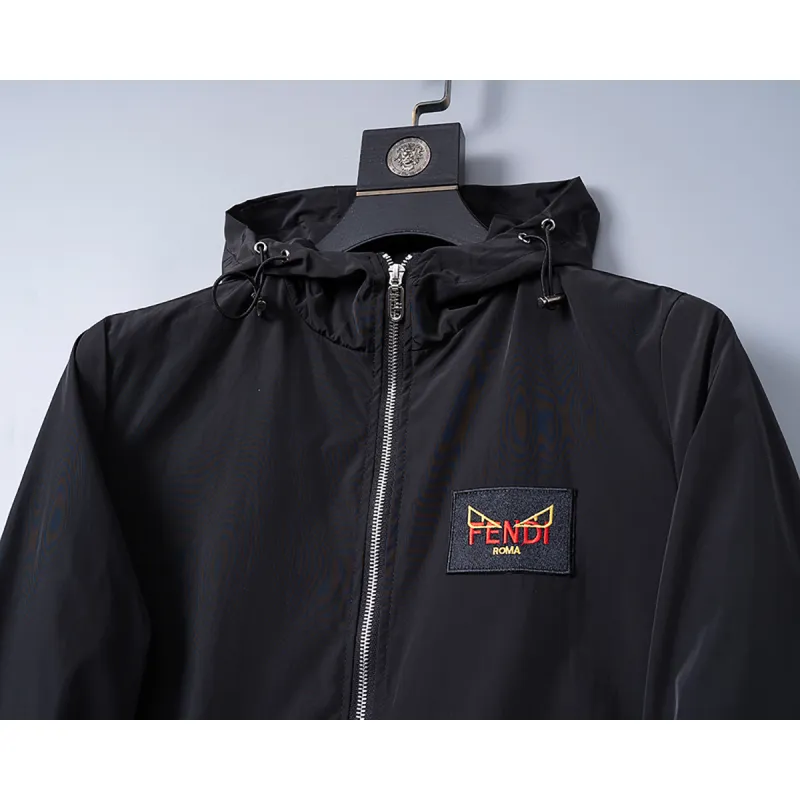 Fendi Mens Hooded Windbreaker Jacket with Embroidered Logo #A54234