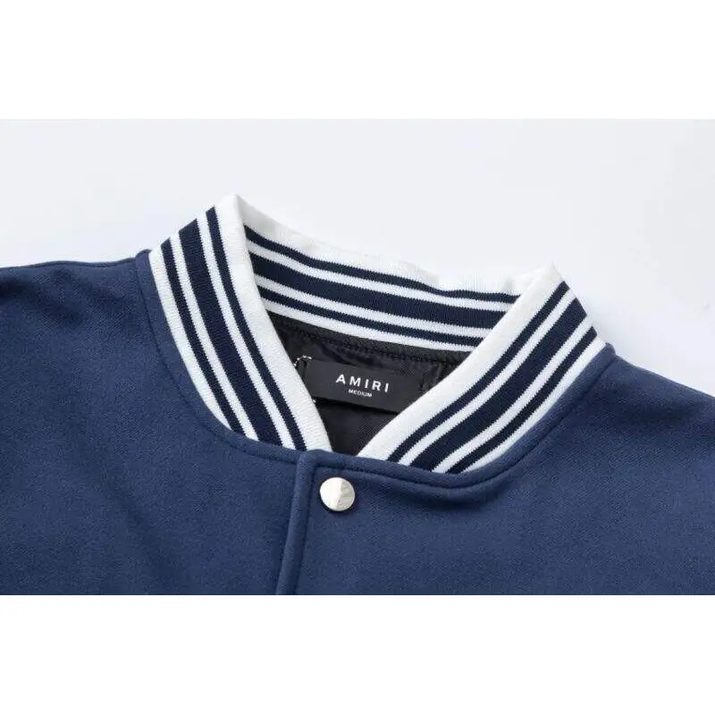 Amiri Navy Blue Varsity Jacket With Embroidered Logo And Striped Details #A54437