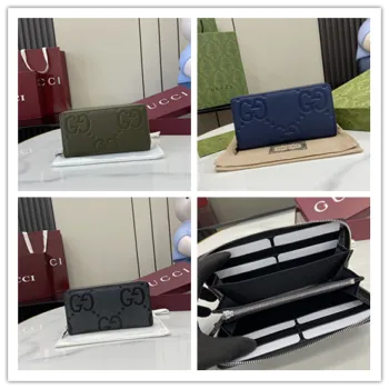 Gucci GG Marmont Full-Zip Wallet – Olive Green Pebbled Leather with Embossed GG Logo #A58785