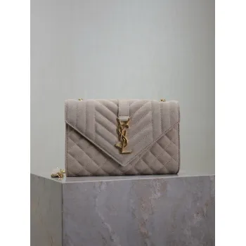 SAINT LAURENT Cassandra Envelope Crossbody Bag Set – Tan Leather-Suede & Black Velvet with Gold YSL Logo (Detachable Chain Strap) #A58774