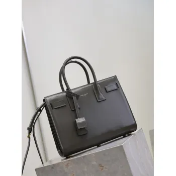 SAINT LAURENT Sac de Jour Small Tote Bag – Dark Gray Smooth Leather with Signature Hardware (Top Handles & Crossbody Strap) #A58778