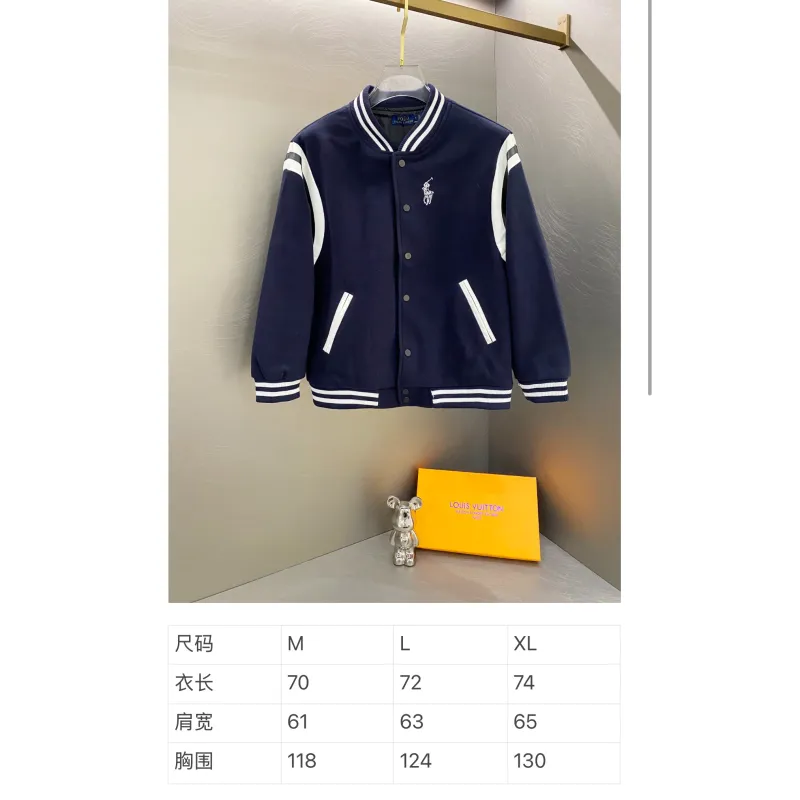 Ralph Lauren Pony Embroidery American Retro Wool Patchwork Leather Baseball Jacket with Large Logo Jackets for Men #A58790