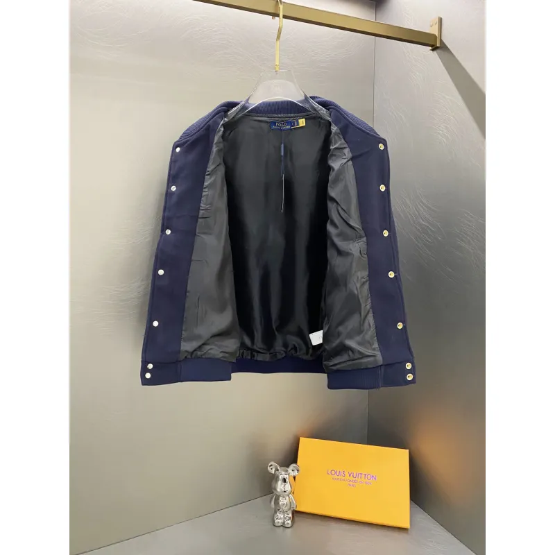 Ralph Lauren Pony Embroidery American Retro Wool Patchwork Leather Baseball Jacket with Large Logo Jackets for Men #A58790
