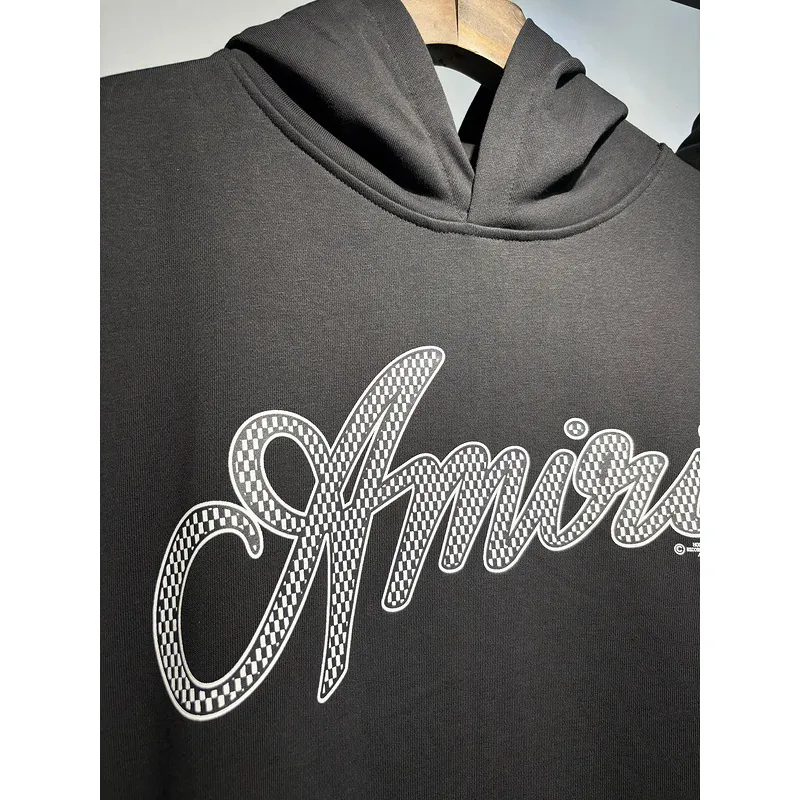 AMIRI Black Hoodie With Signature Script Logo For Timeless Streetwear Style #A54290