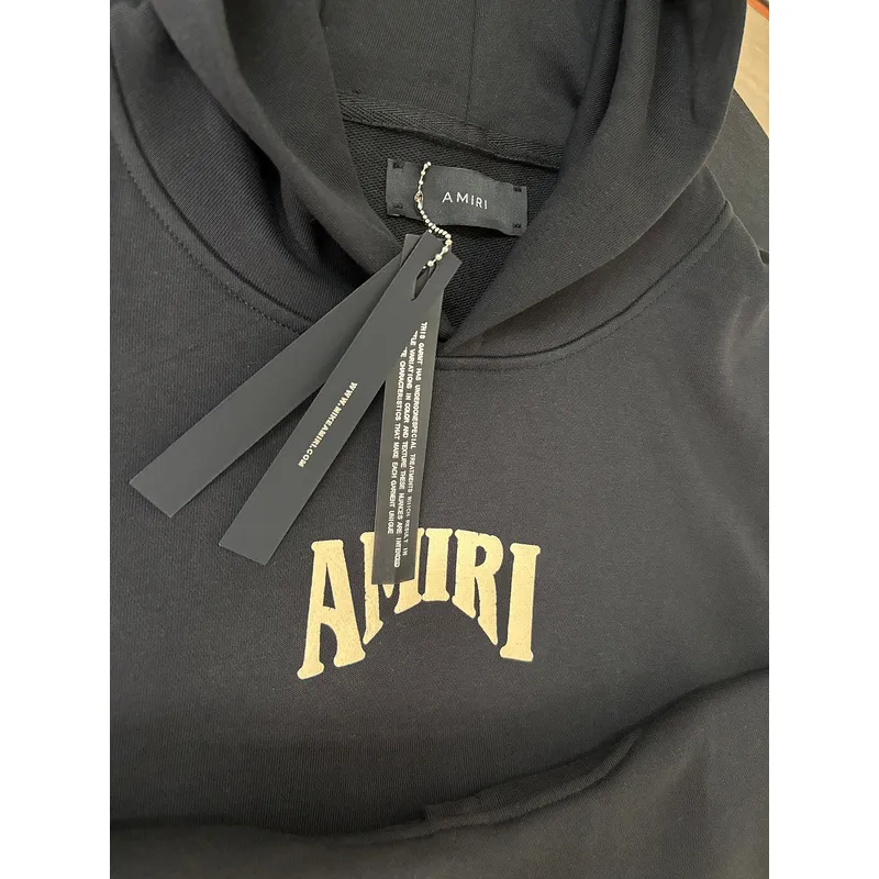 AMIRI Black Hoodie With Large Back Gold Logo And Ornate Design Elements #A54286