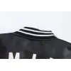 AMIRI Black Leather Bomber Jacket With Iconic Logo And Varsity Stripe Details #A54436 AMIRI Black Leather Bomber Jacket With Iconic Logo And Varsity Stripe Details #A54436