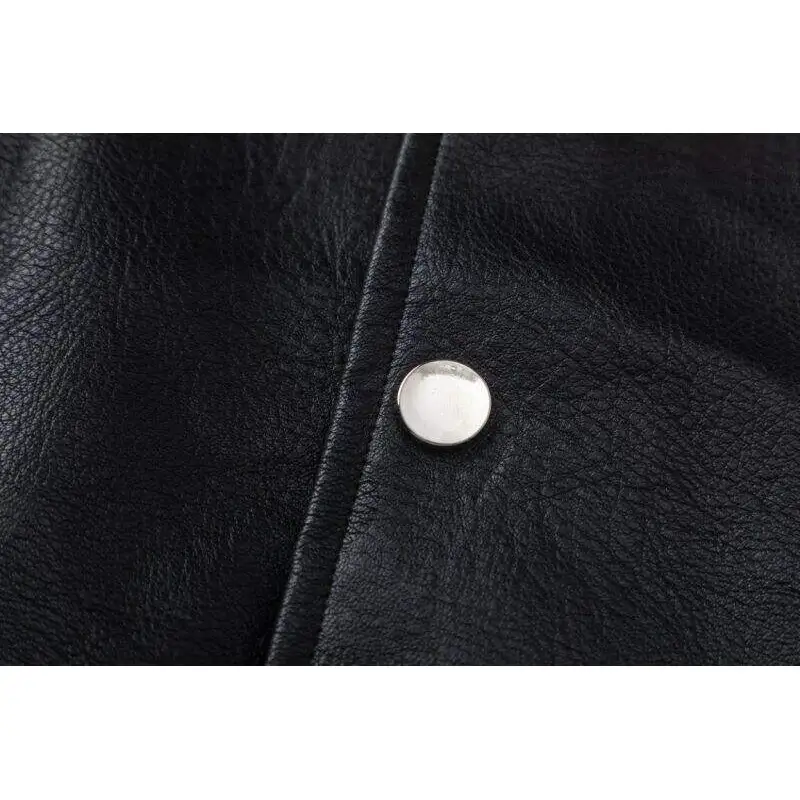 AMIRI Black Leather Bomber Jacket With Iconic Logo And Varsity Stripe Details #A54436 AMIRI Black Leather Bomber Jacket With Iconic Logo And Varsity Stripe Details #A54436
