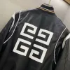 Givenchy Black Leather Bomber Jacket with Iconic White Logo Detailing #A54606